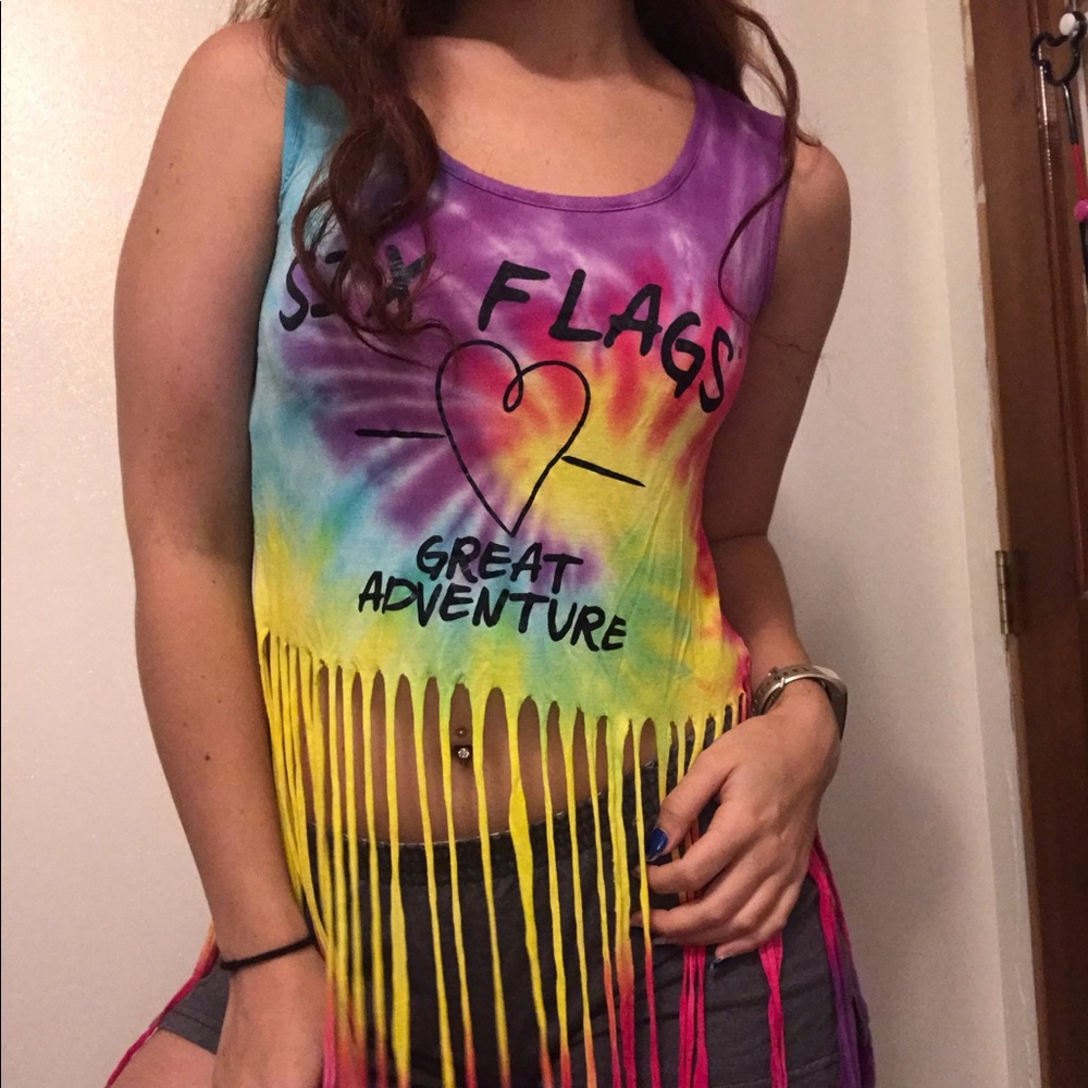 Six flags tie dye tank top